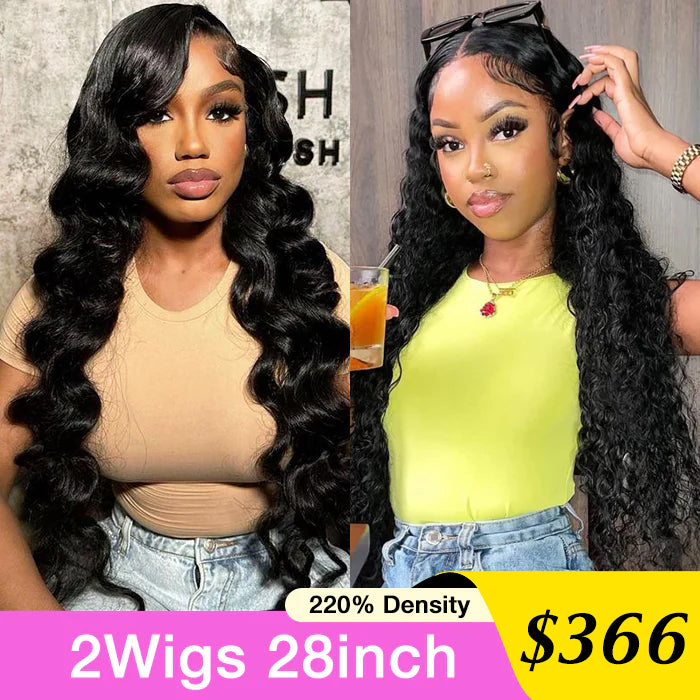 [2Wigs 28inch]  Loose Body Wave & Deep Wave Big Parting HD Lace Ready to Go Glueless Wig