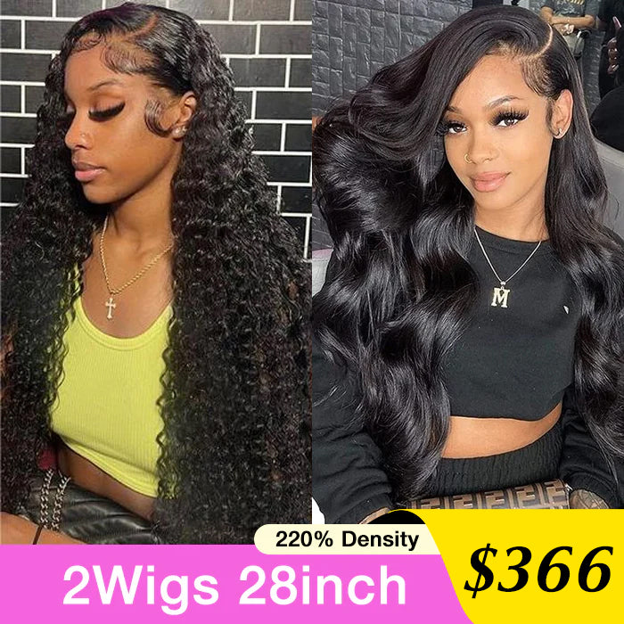 [2Wigs 28inch]  Left C Part Deep Wave & Body Wave Pre Everything Ready to Go Glueless Wigs