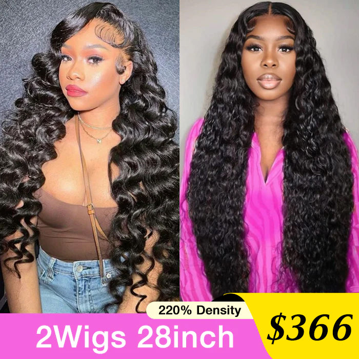 [2Wigs 28inch]  Loose Wave & Water Wave Pre Plucked & Bleached Put On & Go Glueless Wigs