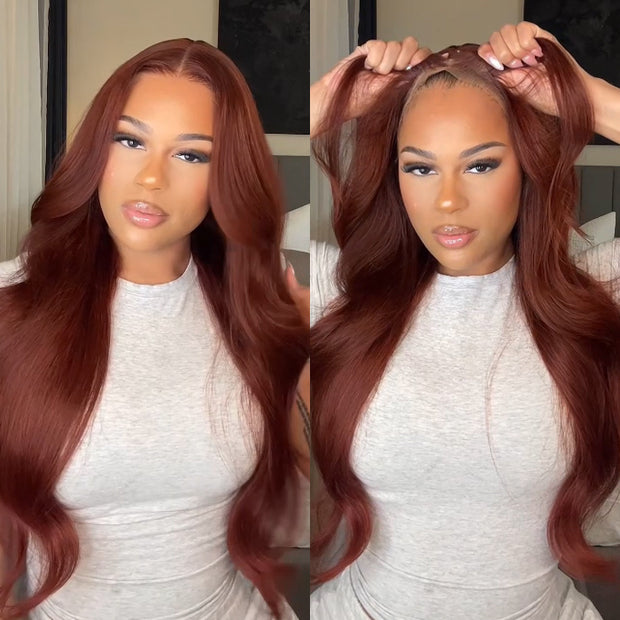 2Wigs = $189 | #33 Reddish Brown Color Body Wave Wig + Glueless Water Wave Wig
