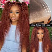 Reddish Brown Curly 13×4 Pre Cut HD Lace Front Human Hair Wigs 150% 180% 220% Density