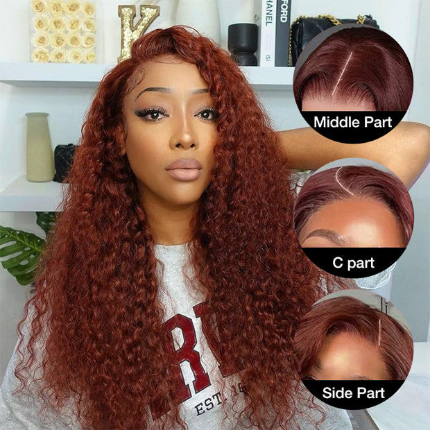 Reddish Brown Curly 13×4 Pre Cut HD Lace Front Human Hair Wigs 150% 180% 220% Density