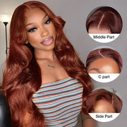 Reddish Brown Body Wave 13×4 Pre Cut HD Lace Front Human Hair Wigs 150% 180% 220% Density