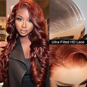 Reddish Brown Body Wave 13×4 Pre Cut HD Lace Front Human Hair Wigs 150% 180% 220% Density