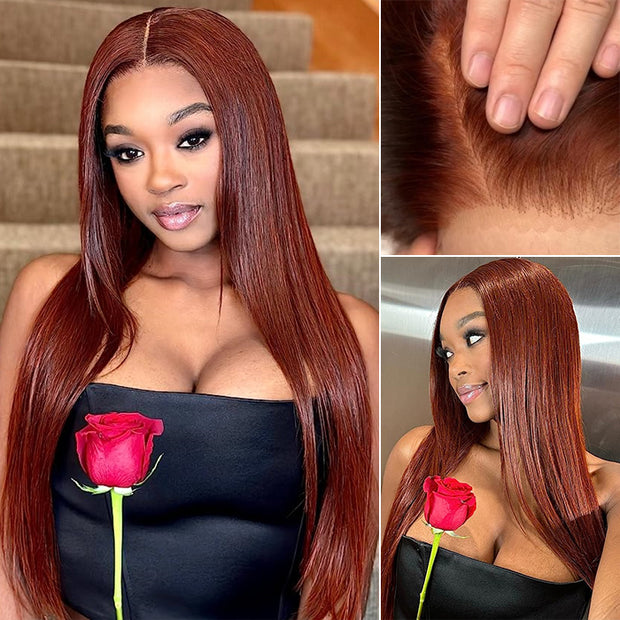 #33 Reddish Brown Glueless Ready & Go Wigs 8*5 Pre Cut Lace Closure Wigs