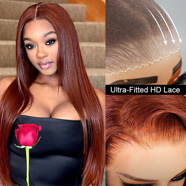 #33 Reddish Brown Color Upgrade 8*5 Pre Cut HD Lace Closure Wigs Glueless Ready & Go Wig