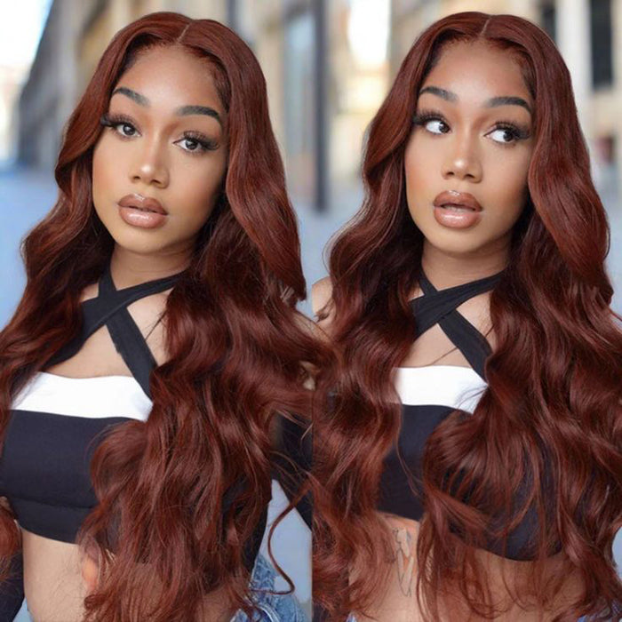 #33 Auburn Reddish Brown Color 4x4 HD Transparent Lace Closure Human Hair Wigs