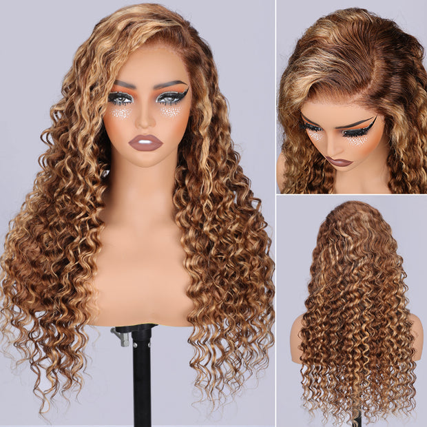 Highlights Pre Plucked 360 Transparent Lace Frontal Wig Straight Deep Wave Human Hair Wigs