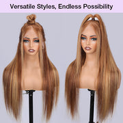 Highlights Pre Plucked 360 Transparent Lace Frontal Wig Straight Deep Wave Human Hair Wigs