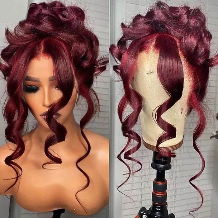 99J Burgundy Invisi-Pull String 360 Full Lace Frontal Wig Glueless HD Lace Human Hair Wigs