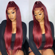 99J Burgundy Invisi-Pull String 360 Full Lace Frontal Wig Glueless HD Lace Human Hair Wigs