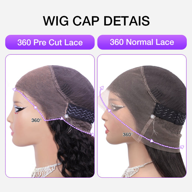 Straight Invisi-String Snug Fit 360 HD Lace Frontal Glueless Pre Bleached Human Hair Wig