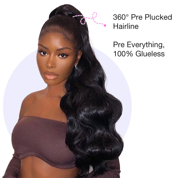 Hermosa Body Wave Invisible-String Snug Fit 360 Lace Frontal Wigs Pre Plucked Undetectable Lace Wigs