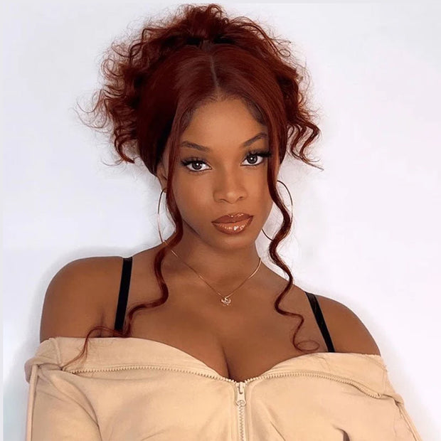 #33 Reddish Brown Color Invisible-Pull String 360 Lace Frontal Wigs Glueless HD Lace Human Hair Wigs