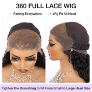 Glueless 360 Lace Wig Water Wave Snug Fit Skin HD Lace Human Hair Wigs For Women Pre Plucked & Bleached