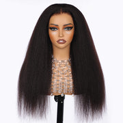 Kinky Straight Invisible-String Snug Fit 360 Full Lace Pre Plucked & Bleached HD Lace Glueless Wigs