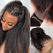 Kinky Straight Invisible-String Snug Fit 360 Full Lace Pre Plucked & Bleached HD Lace Glueless Wigs