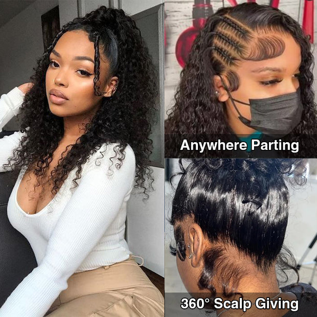 Water Wave Hidden-Strap Snug Fit 360 HD Lace Frontal Glueless Wig WIth Bleached Knots
