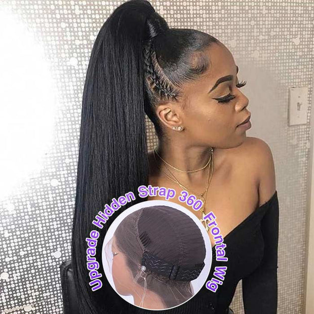 Straight Invisi-String Snug Fit 360 HD Lace Frontal Glueless Pre Bleached Human Hair Wig