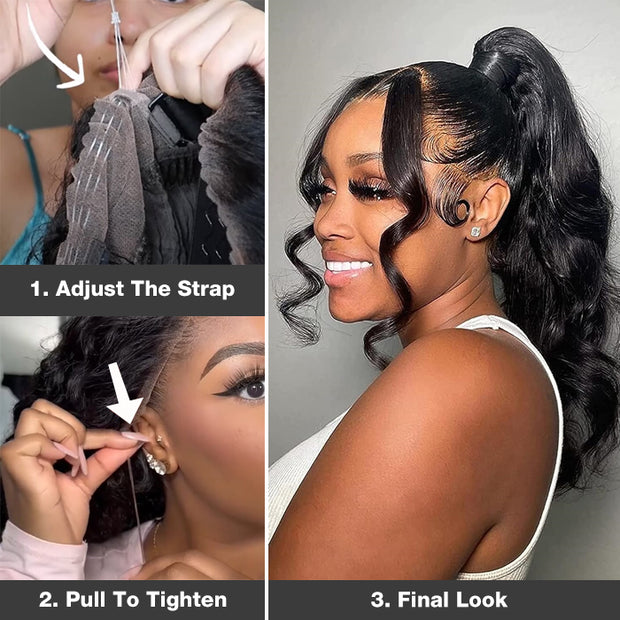 Body Wave Hidden-Strap Snug Fit 360 HD Lace Frontal Glueless Wig With Pre Bleached Knots