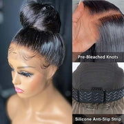 Straight Invisi-String Snug Fit 360 HD Lace Frontal Glueless Pre Bleached Human Hair Wig