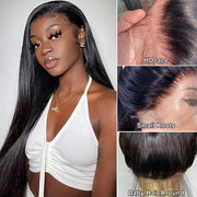 360 HD Lace Wig Wear Go Pre-Bleached Straight Human Hair Glueless Wigs Pre-Plucked Lace Front Wig