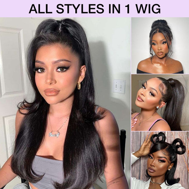 360 HD Lace Wig Wear Go Pre-Bleached Straight Human Hair Glueless Wigs Pre-Plucked Lace Front Wig