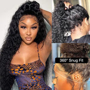 Water Wave Invisi-String Snug Fit 360 Skin HD Lace Frontal Wig Glueless Pre Bleached Human Hair Wig