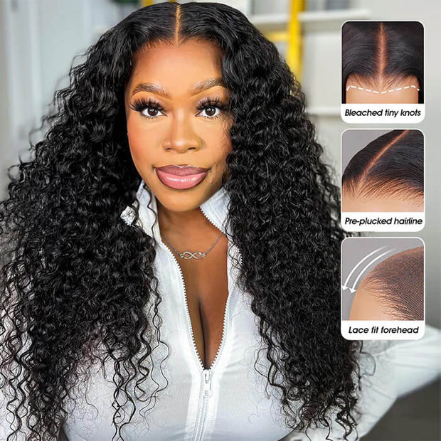 [2Wigs 26inch] Kinky Straight & Deep Wave 3S Quick Intall Pre Everything Ready To Go Glueless Wig