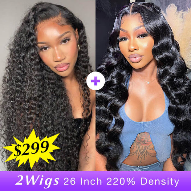 [2Wigs 26inch] Deep Wave & 3D Body Wave Beginner Friendly Glueless Ready To Go Wigs