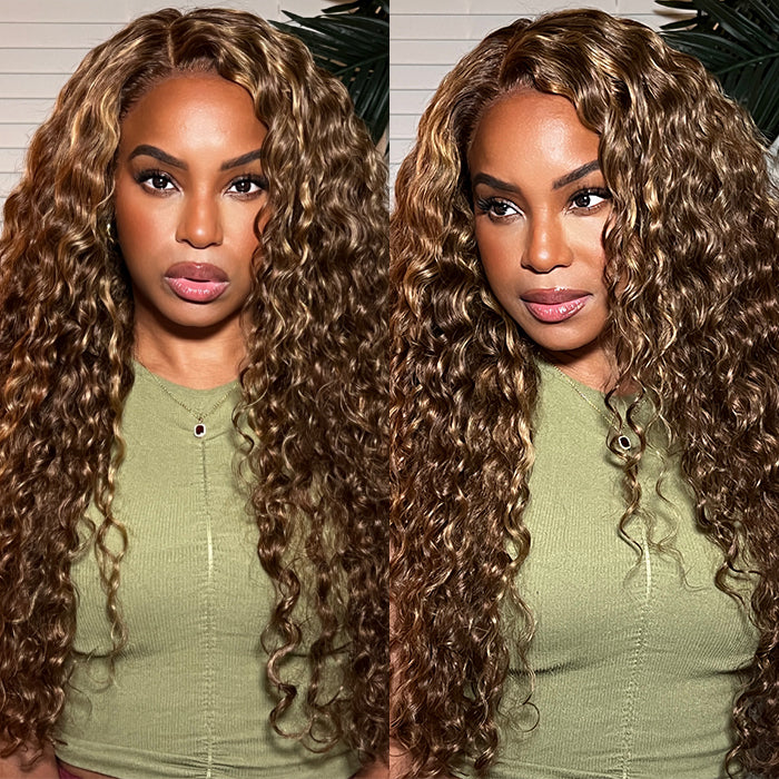 Highlight Ombre Color Deep Wave Invisi-String Snug Fit 360 HD Transparent Lace Frontal Wig Glueless Human Hair