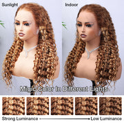 Highlight Ombre Color Deep Wave Invisi-String Snug Fit 360 HD Transparent Lace Frontal Wig Glueless Human Hair