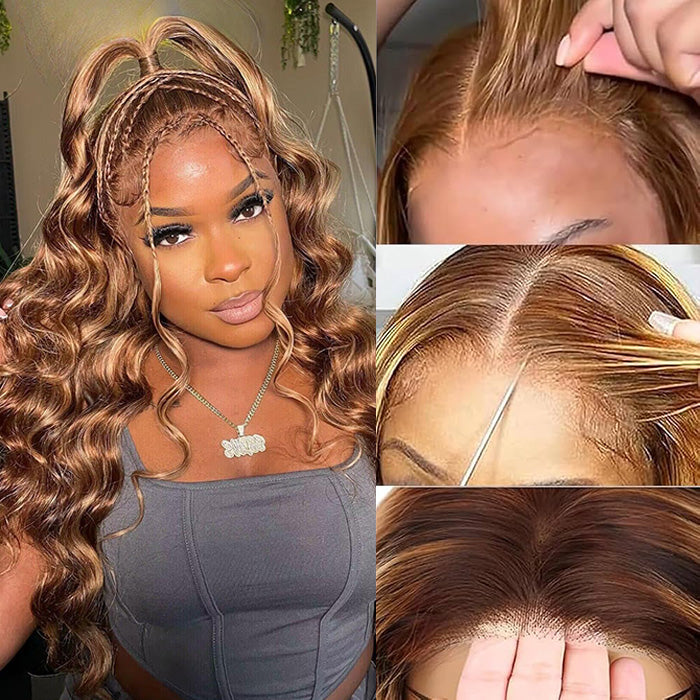 blonde highlight body wave 8x5 closure wig