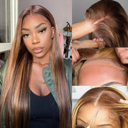 Ready & Go Blonde Highlight Straight Wig Upgrade 8*5 Pre Cut Lace Closure Wigs For Sale #P4/27 Color