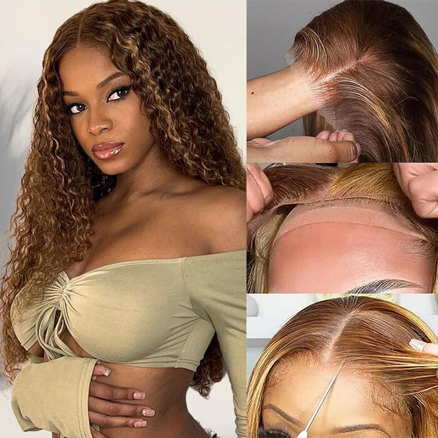 Highlight Deep Wave Ready & Go Glueless Wig 8*5 Pre Cut Lace Closure Wigs #P4/27 Color