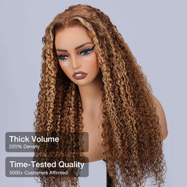 Highlight Curly Lace Front Wigs #4/27 Color Brazilian Remy Human Hair Wig Pre Plucked