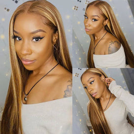 4/27 Highlight Brown Straight Wig 13x4 13x6 HD Lace Front Wigs Honey Blonde Human Hair Wigs