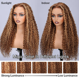 Highlight Curly Lace Front Wigs #4/27 Color Brazilian Remy Human Hair Wig Pre Plucked