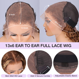 Highlight Curly Lace Front Wigs #4/27 Color Brazilian Remy Human Hair Wig Pre Plucked