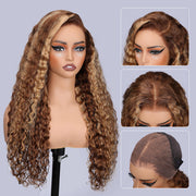 Highlight Water Wave Lace Frontal Human Hair Wigs #4/27 Color Brazilian Pre-plucked Lace Wig