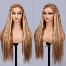 4/27 Highlight Brown Straight Wig 13x4 13x6 HD Lace Front Wigs Honey Blonde Human Hair Wigs