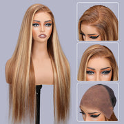 4/27 Highlight Brown Straight Wig 13x4 13x6 HD Lace Front Wigs Honey Blonde Human Hair Wigs