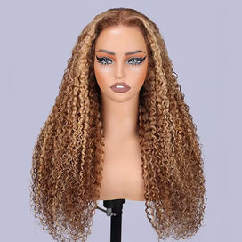 Highlight Curly Lace Front Wigs #4/27 Color Brazilian Remy Human Hair Wig Pre Plucked