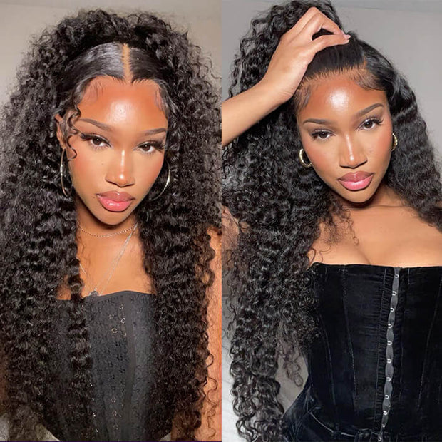 [2Wigs 26inch] Kinky Straight & Deep Wave 3S Quick Intall Pre Everything Ready To Go Glueless Wig