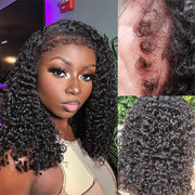 4C Edges Lace Front Bob Wig Glueless Curly Human Hair Wig with Pre Plucked Hairline