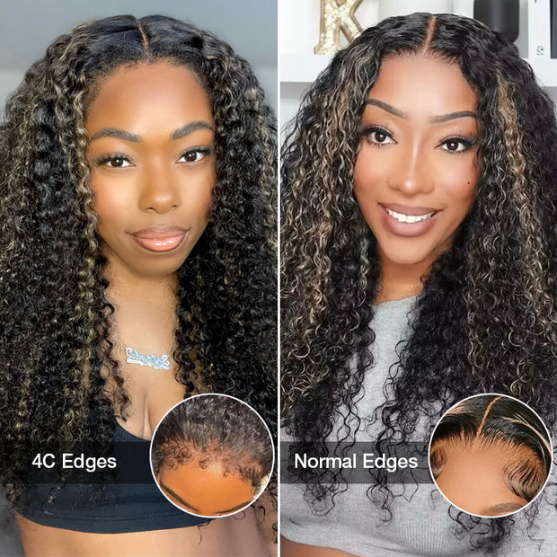 Blonde Highlights Curly Glueless 8x5 HD Lace Wig 100% Human Hair Pre-cut Lace