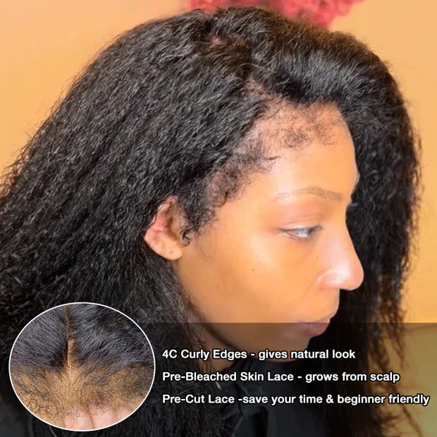 4C Edges Kinky Straight Wigs 8x5 Glueless Wig 360 Transparent Lace Wigs With Curly Baby Hairline