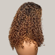 4C Edges Hairline Wig Golden Brown Color Double Drawn Human Hair Curly Wigs 13x6 Full HD Lace Wig