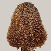 4C Edges Hairline Wig Golden Brown Color Double Drawn Human Hair Curly Wigs 13x6 Full HD Lace Wig