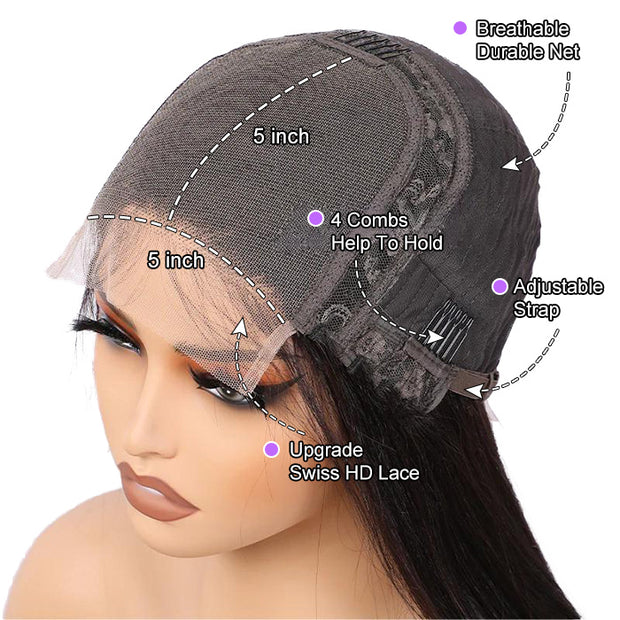 Asymmetrical Blunt Cut Bob Side Part Straight Glueless HD Lace Front Wigs 220% Density